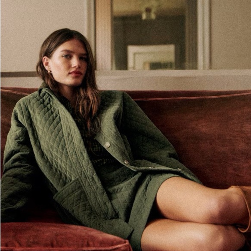 Sezane Green Quilted Utility Jacket